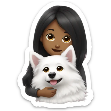 Japanese spitz dog hug black haire girl sticker