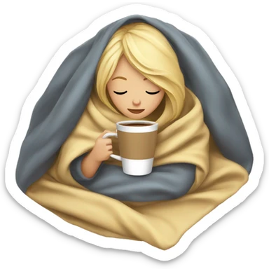 girl inside a blanket sipping coffee eyes closed blonde sticker