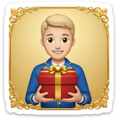 The smiling young man handed over his beautiful box. sticker