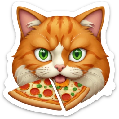 angry cat eating pizza, portrait, bust up sticker