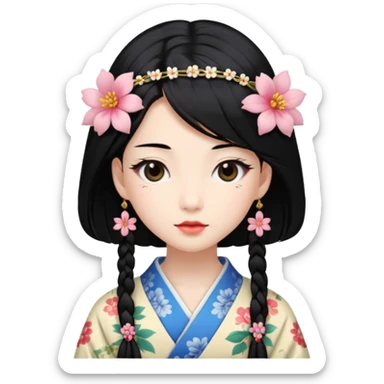 Japanese Princess with floral hairpin sticker