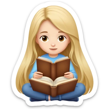 A cute girl with long hair sitting comfortably reading an open book sticker