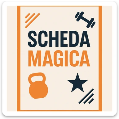 gym workout plan card with the text 'scheda magica' in modern typographic style, minimal sports decorations, energetic colors sticker
