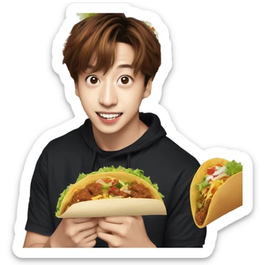 Jungkook of BTS eating a taco sticker