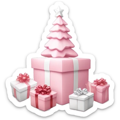 Light pink Christmas gifts under a white Christmas tree  sticker