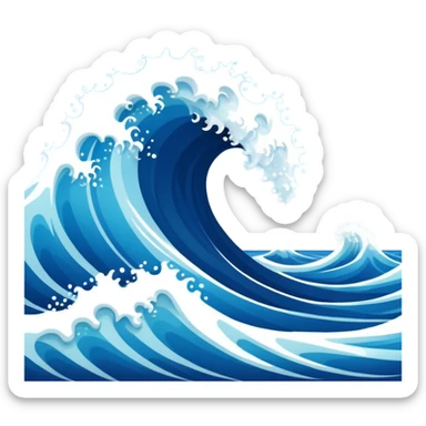 Create a highly polished, 3D game UI–style illustration of a  BLUE COLOR SEA WAVE sticker