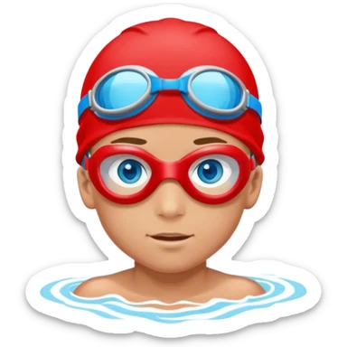 Boy Swimmer in a red swim cap and goggles  with blue eyes  sticker