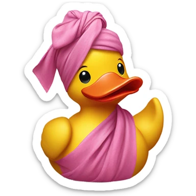 side view of yellow rubber duck with a pink bandana doing yoga while praying (without any wings) sticker
