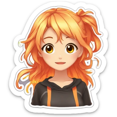 sticker pack in the anime style of a fiery girl with an emotion and corresponding text, neon outline, analyze the sticker pack and make the best sticker pack sticker