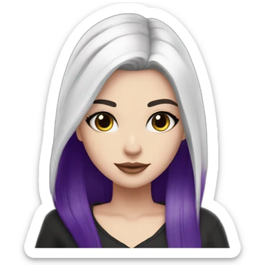 White girl long straight black and purple hair with white streak hair Raven Queen sticker
