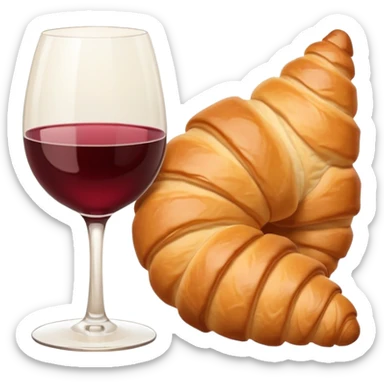 French cuisine humanless avatar in clean emoji-style illustration. Croissant and wine glass, soft beige tones, simple shapes, flat design, refined and cozy. sticker