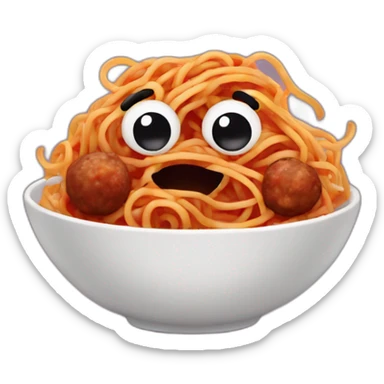 Spaghetti and meatballs with a face, arms and legs, doing something random sticker
