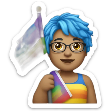 liberal, blue hair, chubby, holding lgbtq flag, activist, piercings sticker