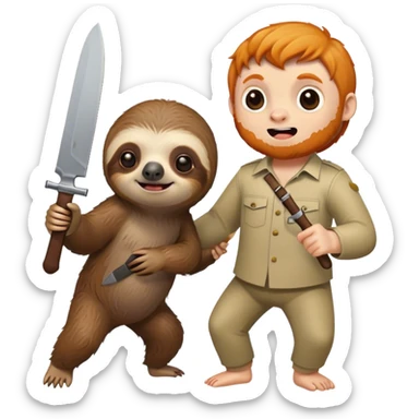 A sloth holding a knife chasing after a ginger boy sticker