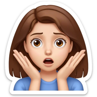Shocked girl face and hands on face , brown hair  sticker