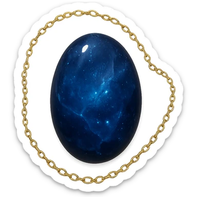 delicate floating gold chain cradling a deep blue stone with swirling white and gray veins, glowing faintly like the night sky, radiating mystery and magic sticker