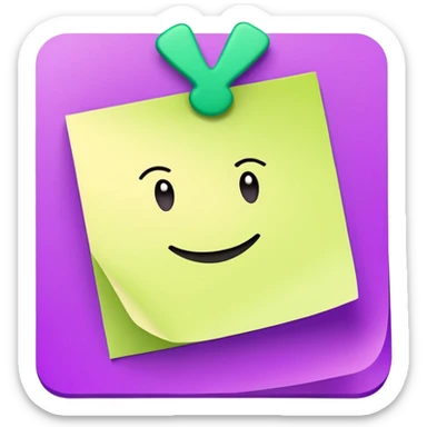 purple post-it note with green checkmark sticker