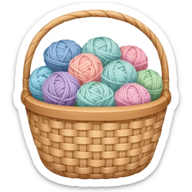 A white basket overflowing with soft pastel yarns sticker