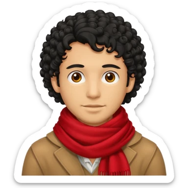tan skin man, curly black hair wear red scraft sticker