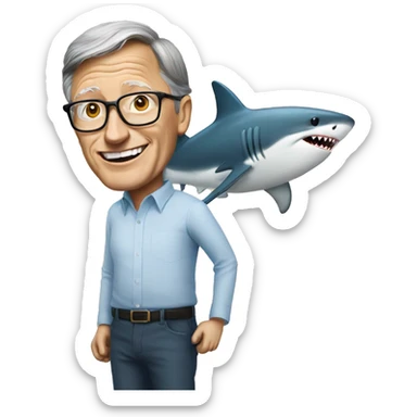 bill gate with a shark riding him sticker
