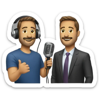 Man giving a podcast with a headphone and a mic sticker