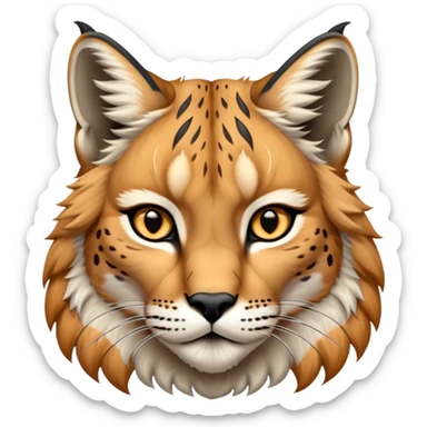 Cinematic-Noble-Lynx-Portrait-Emoji – Poised and regal, with a strong, agile build and a strikingly patterned coat of warm tawny fur accented by bold black ear tufts, deep-set, intelligent amber eyes, simplified yet sharp and sophisticated. sticker
