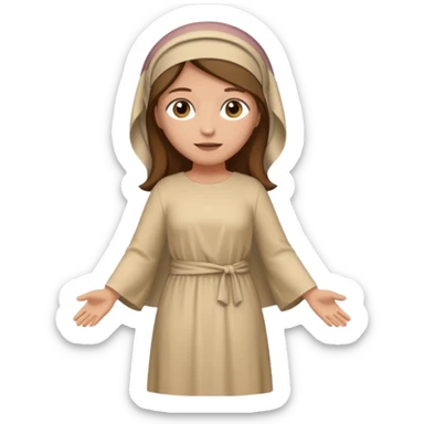 fullbody, head-to-toe, Lazarus's sister, Jesus's friend, with brown hair, beige dress, and a head covering, normal emoji style, different pose sticker