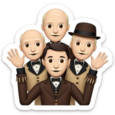 a puppet master moving two puppets sticker