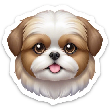 Cinematic Cute Shih Tzu Portrait Emoji, Head playfully tilted with large, sparkling eyes and a fluffy, endearing fur in gentle, pastel tones, simplified yet irresistibly charming, highly detailed, glowing with a warm, cuddly radiance, high shine, radiating affectionate and joyful energy, styled with a soft, playful outline, capturing the essence of a cute Shih Tzu that seems destined to charm everyone in its path! sticker