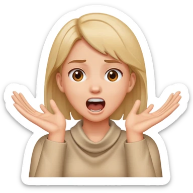 Girl with hands crossed with hands around her neck screaming sticker