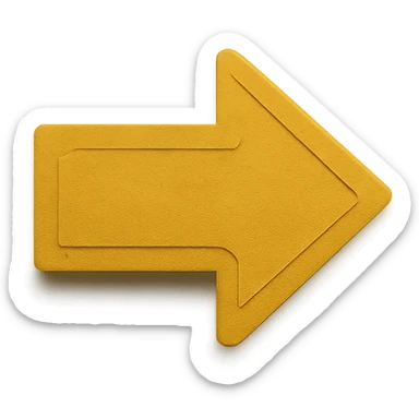 An arrow icon pointing to the right in paper craft style, colored in dark yellow, with no background (transparent). sticker