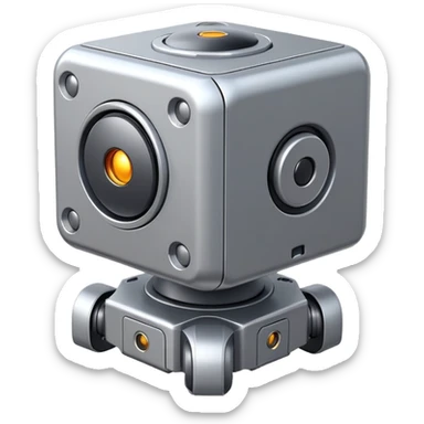 Cube-shaped reconnaissance robot with a rotating sensor on top sticker