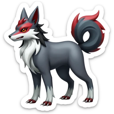 Shiny Exotic Excessive Mysterious Houndoom-Mightyena-Zorua-Zoroark-Zangoose-Pokémon-Fakémon-hybrid-creature (full body) sticker