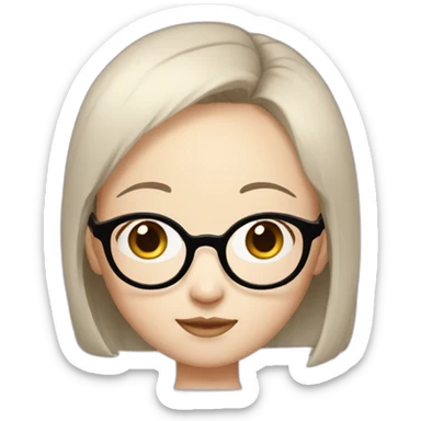 korean girl with big round glasses, bald, white skin color, big forehead sticker