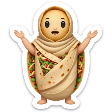 A burrito with arms and legs and no face sticker