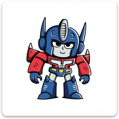 Optimus Prime as a robot emoji, blue and red color scheme, metallic details, heroic expression sticker