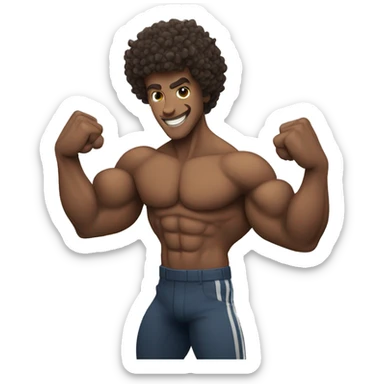 muscular guy flexing his muscles curly hair sticker