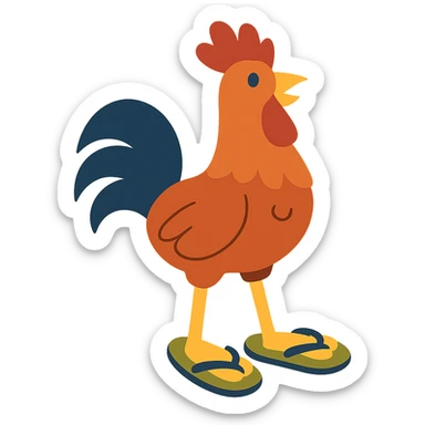 flat-toon style a rooster wearing flip-flops sticker