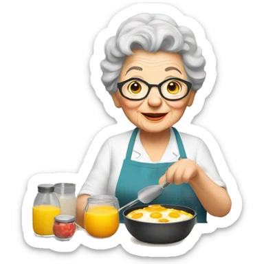 Granny cooking a breakfast sticker