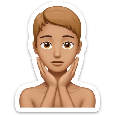 Person with hands closing neck sticker