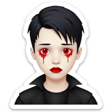 Goth boy with smeared red lipstick sticker
