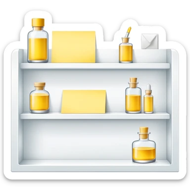 big long white shelf with luxury brand serum and big sticky note sticker