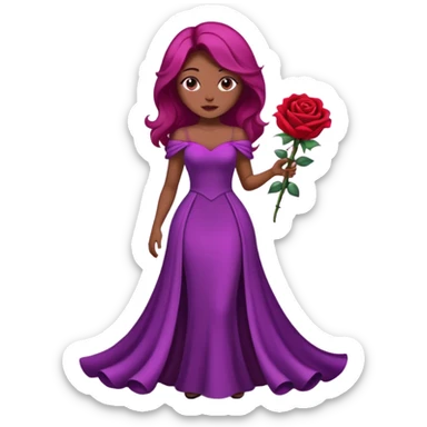 Faça uma mulher de cabelo roxo bem poderosa com vestido bem longo com umas rosas de buquê sticker