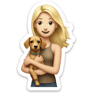 blonde girl holding weener dog  sticker