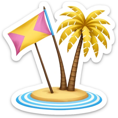 A pink flag on the sides two small blue triangles In the middle a pink palm tree coming out of the sides  yellow circle with two thick yellow stripes sticker
