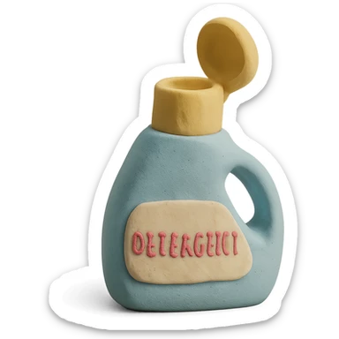 close-up of detergent bottle with cap open in claymation style, soft lighting, pastel colors sticker