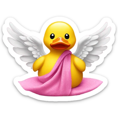 side view of yellow rubber duck with a pink bandana doing yoga while praying sticker