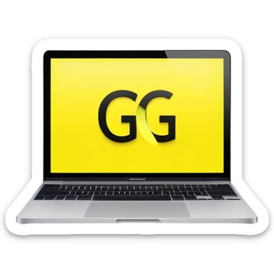 a macbook with a bright neon yellow background and two large G letters in black color sticker