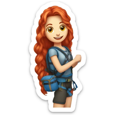 greek flag Female mountain climber long red hair climbing with Greek flag on backpack and holding Easter eggs basket sticker