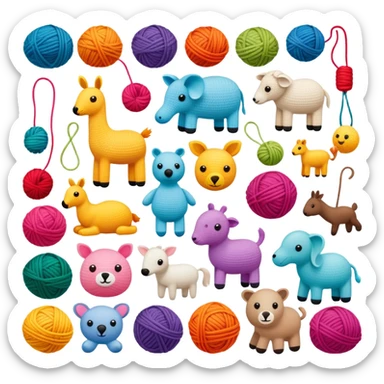 colorful yarn crochet toys and animals sticker